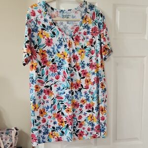 Woman Within White Floral V-Neck Short Sleeve Tunic Nwot